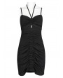 Punk Rave Black Gothic Punk Sexy Drawstring Bodycon Slip Mini Dress