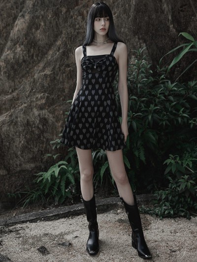 Punk Rave Black Gothic Punk Sexy Love Pattern Jacquard Short Dress