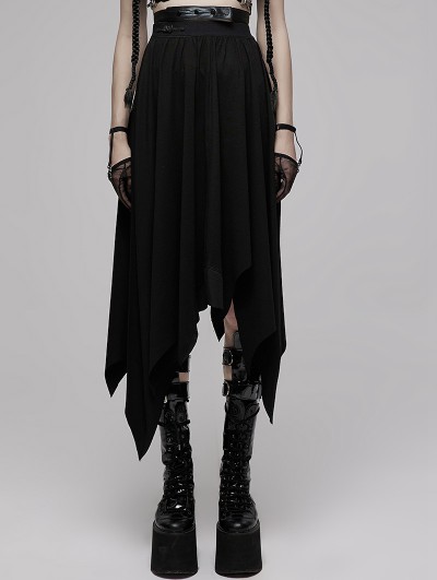 Punk Rave Black Gothic Punk Irregular Daily Wear Long Elastic Skirt
