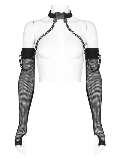 Punk Rave Black Gothic Punk Rhombus Gauze Arm Sleeves with Detachable Choker