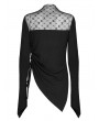 Punk Rave Black Gothic Gauze Spliced Asymmetric Long Sleeve T-Shirt for Women