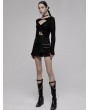 Punk Rave Black Gothic Punk Drawstring Sexy Long Sleeve T-Shirt for Women