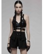 Punk Rave Black Gothic Punk Cross Strap Crop Top for Women