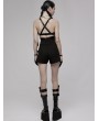 Punk Rave Black Gothic Punk Cross Strap Crop Top for Women