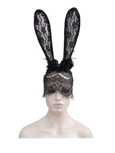 Devil Fashion Black Gothic Lace Rabbit Ears Headdress with Face Mask