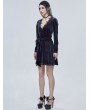 Devil Fashion Dark Blue Gothic Velvet Elegant V-Neck Long Sleeve Dress