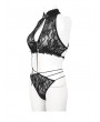 Devil Fashion Black Gothic Sexy Transparent Lace Two-Piece Lingerie Set