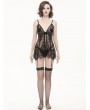 Devil Fashion Black Gothic Transparent Lace Two-Piece Sexy Lingerie Set