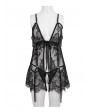 Devil Fashion Black Gothic Transparent Lace Two-Piece Sexy Lingerie Set