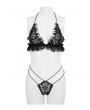 Devil Fashion Black Gothic Lace Halter Two-Piece Sexy Lingerie Set