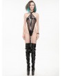 Devil Fashion Black Gothic Punk Halter Sexy Mesh Transparent Bodysuit