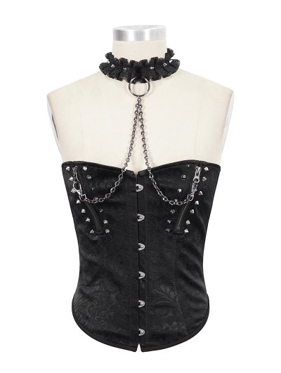 Devil Fashion Black Gothic Punk Fashion Zipper Chain Sexy Overbust Corset