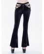 Eva Lady Dark Blue Gothic Velvet Sexy Hollow Out Lace Applique Flared Trousers for Women