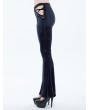 Eva Lady Dark Blue Gothic Velvet Sexy Hollow Out Lace Applique Flared Trousers for Women