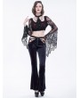 Eva Lady Dark Blue Gothic Velvet Sexy Hollow Out Lace Applique Flared Trousers for Women