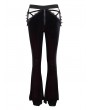 Eva Lady Dark Blue Gothic Velvet Sexy Hollow Out Lace Applique Flared Trousers for Women