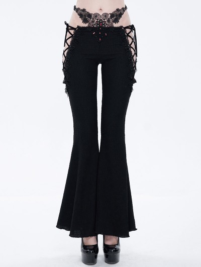 Eva Lady Black Gothic Sexy Slim Lace-Up Flared Trousers for Women