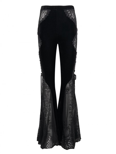Eva Lady Black Gothic Sexy Velvet Lace Transparent Flared Trousers for ...