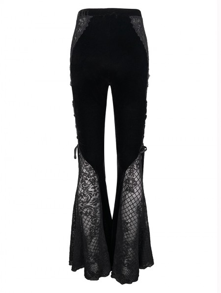Eva Lady Black Gothic Sexy Velvet Lace Transparent Flared Trousers for ...