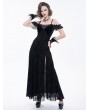 Eva Lady Black Vintage Gothic Sexy Off-the-Shoulder Lace Slit Long Party Dress