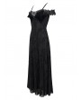 Eva Lady Black Vintage Gothic Sexy Off-the-Shoulder Lace Slit Long Party Dress