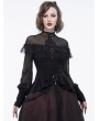 Eva Lady Black Gothic Lace Applique Beading Long Sleeve Shirt for Women