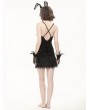 Eva Lady Black Gothic Sexy Lace Deep V-Neck Short Dress
