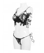 Eva Lady Black Gothic Floral Lace Beading Two-Piece Sexy Lingerie Set