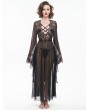 Eva Lady Black Gothic Sexy Hollow Out Transparent Lace Long Dress with G-String