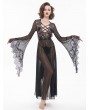 Eva Lady Black Gothic Sexy Hollow Out Transparent Lace Long Dress with G-String