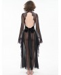 Eva Lady Black Gothic Sexy Hollow Out Transparent Lace Long Dress with G-String