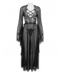 Eva Lady Black Gothic Sexy Hollow Out Transparent Lace Long Dress with G-String