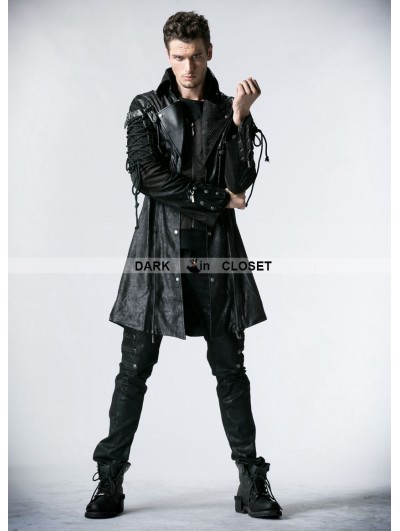 Punk Rave Black Long Sleeves Leather Gothic Trench Coat for Men