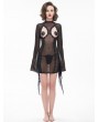 Eva Lady Black Gothic Sexy Mesh Transparent Long Trumpet Sleeve Mini Dress