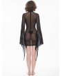 Eva Lady Black Gothic Sexy Mesh Transparent Long Trumpet Sleeve Mini Dress