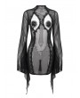 Eva Lady Black Gothic Sexy Mesh Transparent Long Trumpet Sleeve Mini Dress