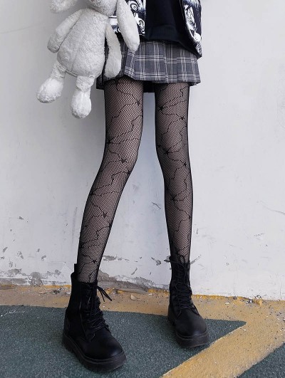 Black Gothic Hot Girl Sexy Hollow Star Fishnet Tights