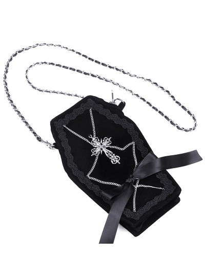 Dark in Love Black Gothic Velvet Mini Cross Chain Shoulder Bag