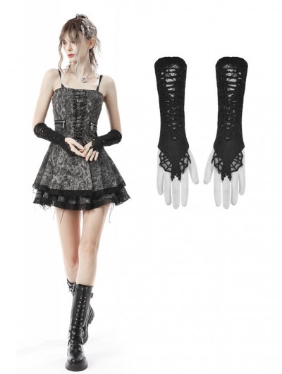Dark in Love Black Gothic Lace Cobweb Gloves for Women