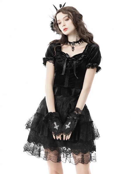 Dark in Love Black Gothic Lolita Cross Lace Short Gloves for Women ...