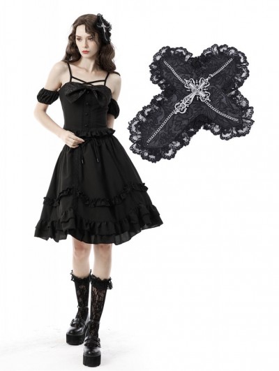 Dark in Love Black Gothic Big Cross Lace Headdress