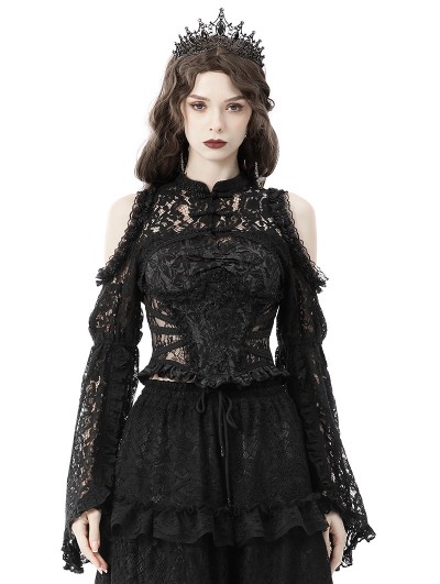 Dark in Love Black Gothic Bell Sleeves Off-the-Shoulder Lace Cape for Women