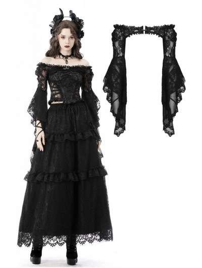 Dark in Love Black Gothic Mesh Bell Sleeves Finger Hook Lace Cape for Women