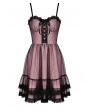 Dark in Love Pink and Black Gothic Cool Mesh Sleeveless Short Doll Dress