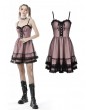 Dark in Love Pink and Black Gothic Cool Mesh Sleeveless Short Doll Dress