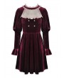 Dark in Love Wine Red Gothic Retro Court Velvet Long Sleeve Short Dress