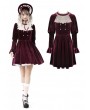 Dark in Love Wine Red Gothic Retro Court Velvet Long Sleeve Short Dress