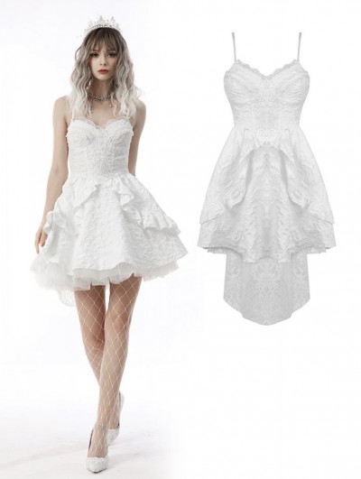 Dark in Love White Gothic Gorgeous Bubble Jacquard High-Low Party Dress