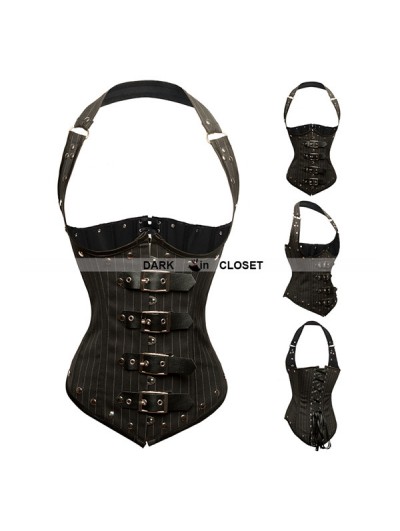 Halter Stripe Steampunk Underbust Corset