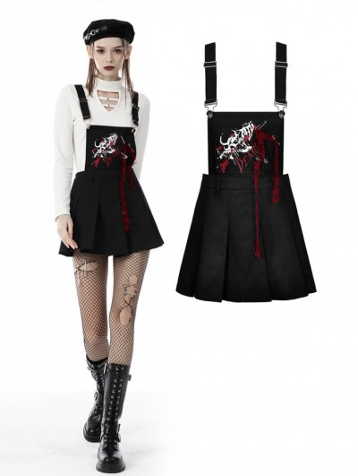 Dark in Love Black Gothic Punk Blood Devil Cross Strap Pleated Short Dress